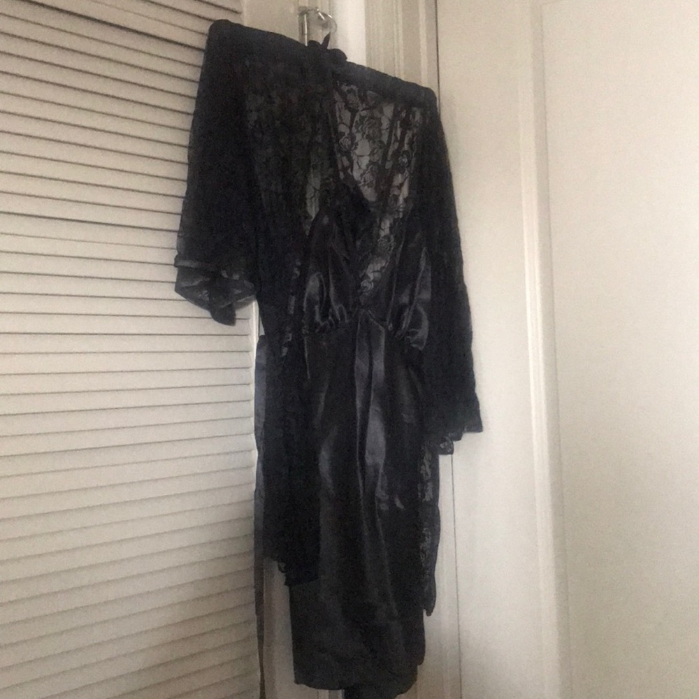 Lingerie slip dress with panty and lace robe